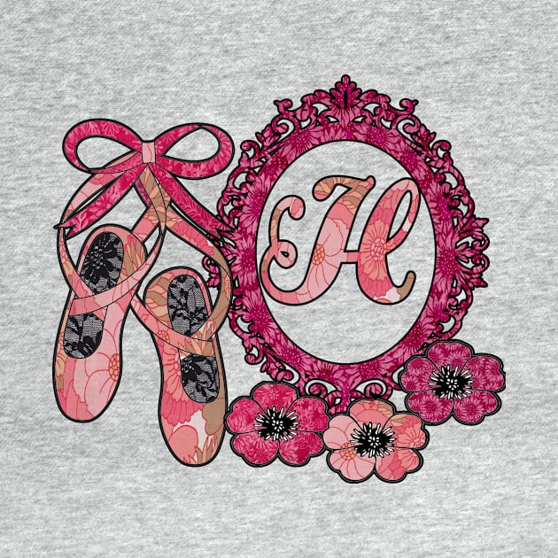 Pink floral ballerina Monogram art H by artbyomega